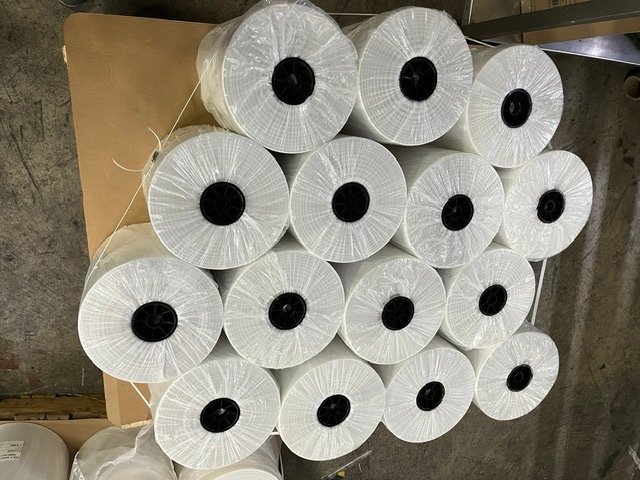 Poly film rolls stacked on a pallet, viewed from above