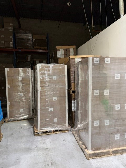 Wrapped pallets staged for outbound shipment